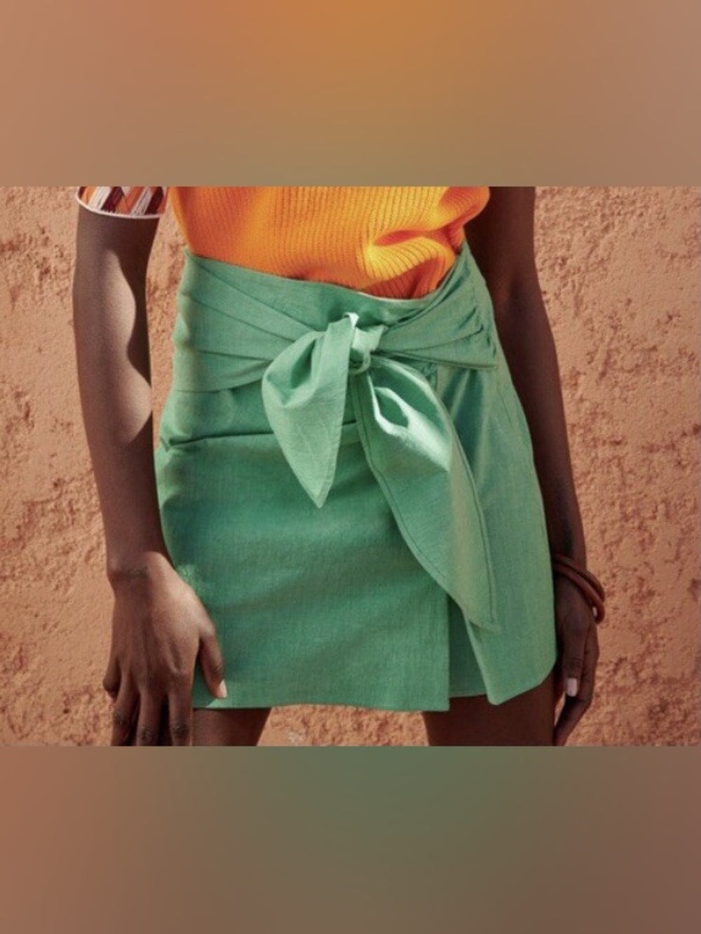 Zara Mint Green Tie-Waist Mini Skirt S